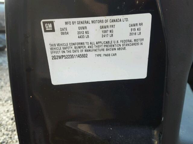 2G2WP522351145602 - 2005 PONTIAC GRAND PRIX შავი ფოტო 10