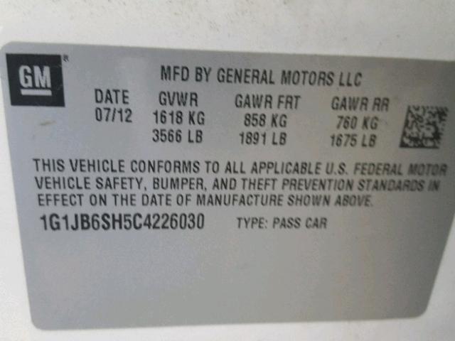 1G1JB6SH5C4226030 - 2012 CHEVROLET SONIC LS თეთრი ფოტო 10