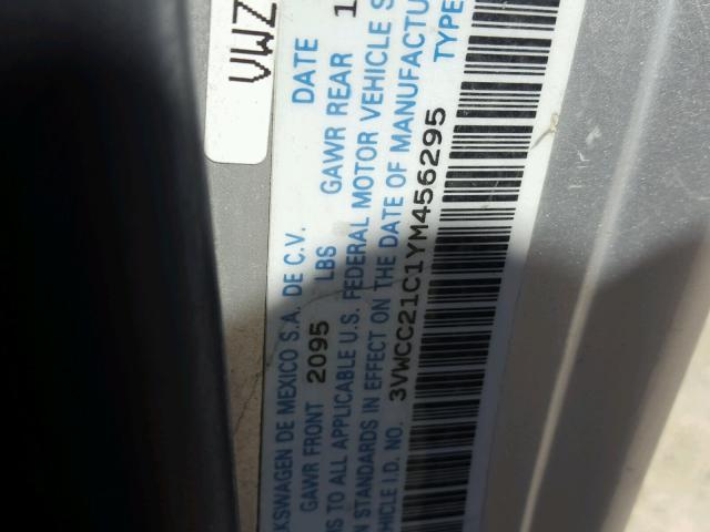 3VWCC21C1YM456295 - 2000 VOLKSWAGEN NEW BEETLE ვერცხლისფერი ფოტო 10