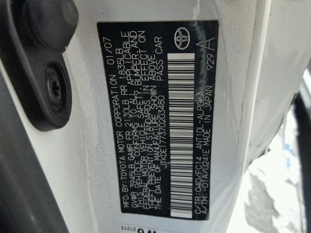 JTKDE177370203480 - 2007 TOYOTA SCION TC 白色 照片 10