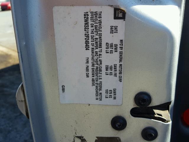 1G2WK52J12F249404 - 2002 PONTIAC GRAND PRIX WHITE photo 10