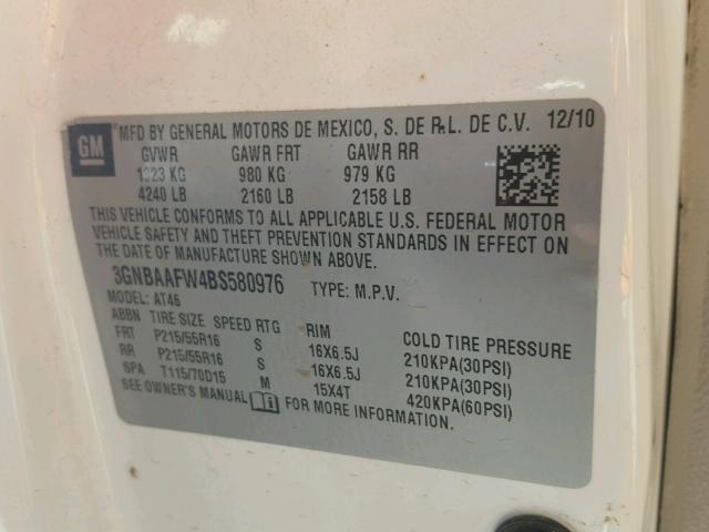 3GNBAAFW4BS580976 - 2011 CHEVROLET HHR LS WHITE photo 10