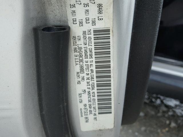 1J8HG48K38C100883 - 2008 JEEP COMMANDER SILVER photo 10