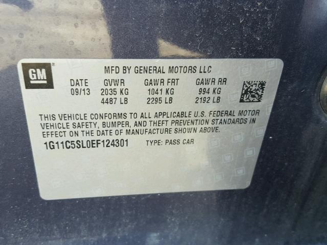 1G11C5SL0EF124301 - 2014 CHEVROLET MALIBU 1LT 蓝色 照片 10