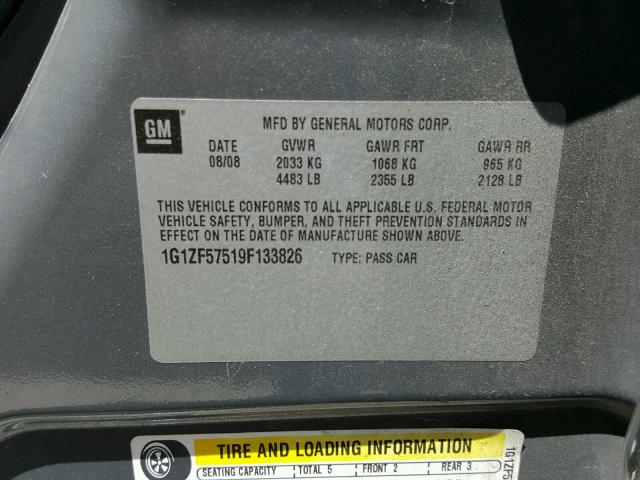 1G1ZF57519F133826 - 2009 CHEVROLET MALIBU HYB GRAY photo 10