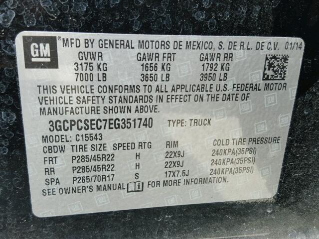 3GCPCSEC7EG351740 - 2014 CHEVROLET SILVERADO BLACK photo 10