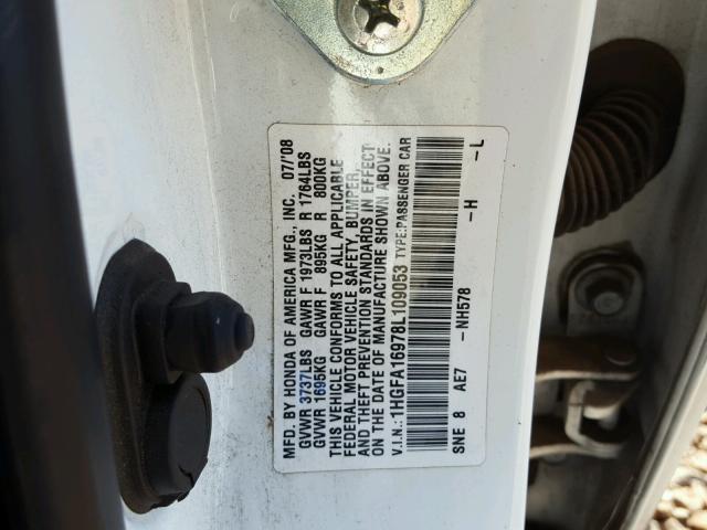 1HGFA16978L109053 - 2008 HONDA CIVIC EXL 白色 照片 10