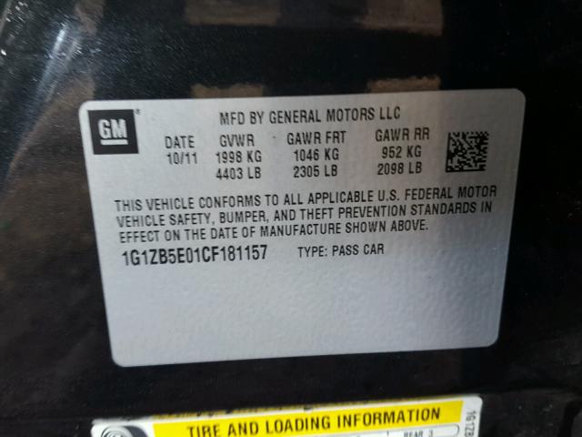 1G1ZB5E01CF181157 - 2012 CHEVROLET MALIBU LS BLACK photo 10