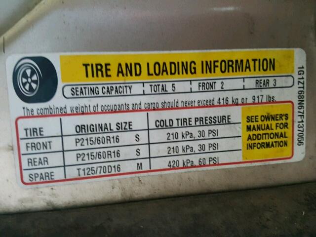 1G1ZT68N67F137056 - 2007 CHEVROLET MALIBU MAX 金色 照片 10