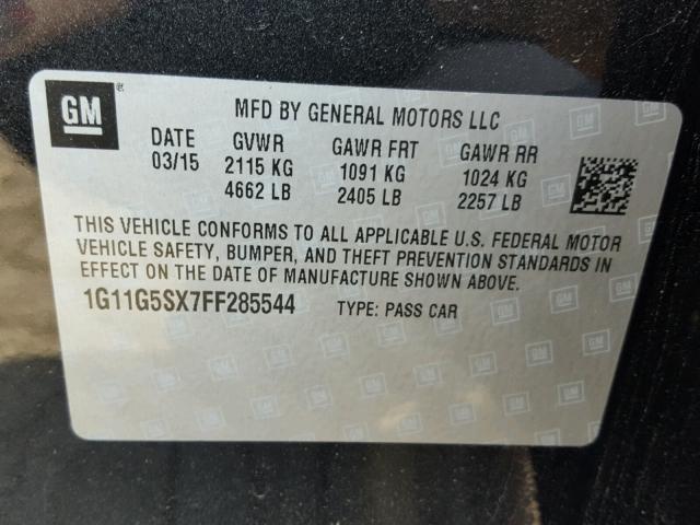 1G11G5SX7FF285544 - 2015 CHEVROLET MALIBU LTZ 黑色 照片 10