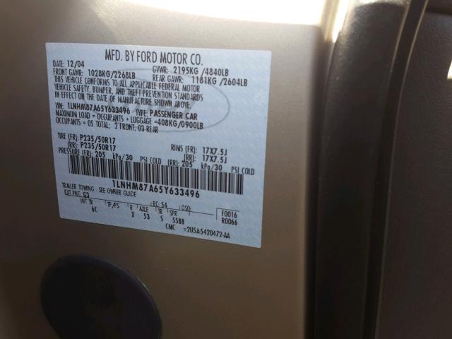 1LNHM87A65Y633496 - 2005 LINCOLN LS თაფლისფერი ფოტო 10