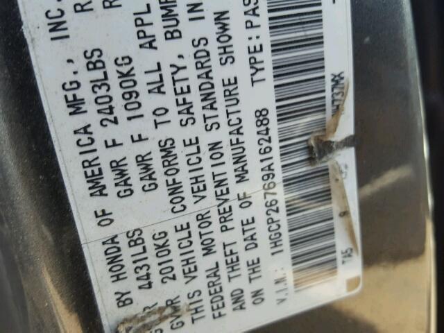 1HGCP26769A162488 - 2009 HONDA ACCORD EX 灰色 照片 10