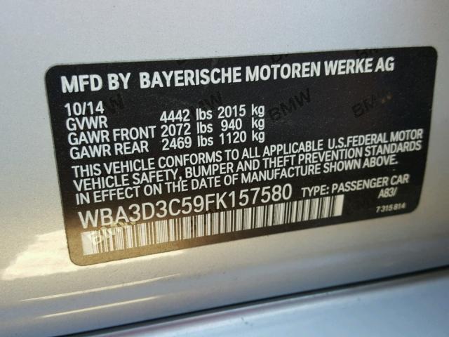 WBA3D3C59FK157580 - 2015 BMW 328 D SILVER photo 10