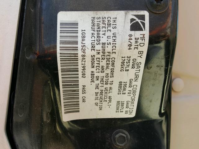 1G8AJ52F84Z199102 - 2004 SATURN ION LEVEL GOLD photo 10