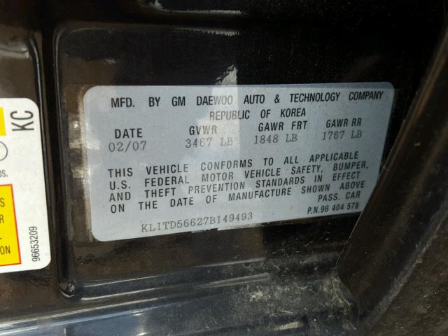 KL1TD56627B149493 - 2007 CHEVROLET AVEO BASE Մոխրագույն լուսանկար 10