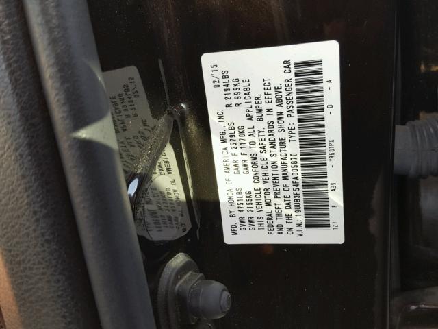 19UUB3F54FA005870 - 2015 ACURA TLX TECH BROWN photo 10