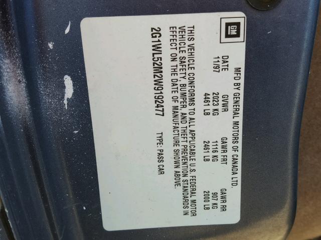 2G1WL52M2W9192477 - 1998 CHEVROLET LUMINA BAS ლურჯი ფოტო 10