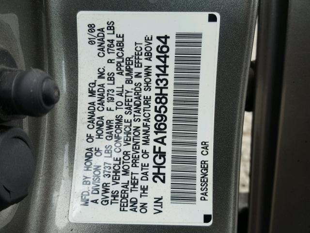 2HGFA16958H314464 - 2008 HONDA CIVIC EXL Boz foto 10