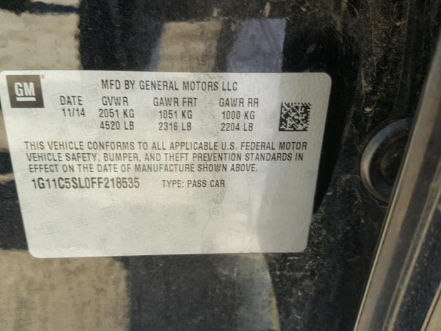 1G11C5SL0FF218535 - 2015 CHEVROLET MALIBU 1LT 黑色 照片 10