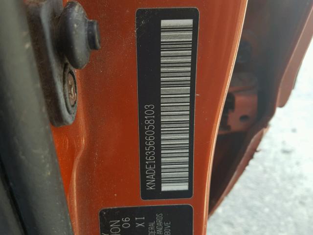 KNADE163566058103 - 2006 KIA RIO 5 ORANGE photo 10