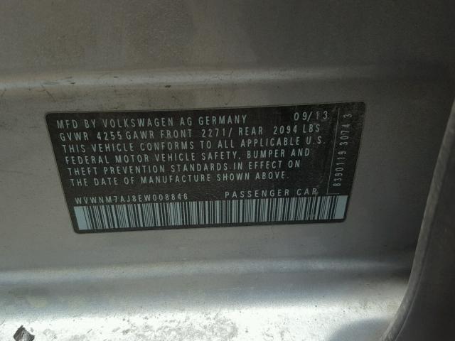 WVWNM7AJ8EW008846 - 2014 VOLKSWAGEN GOLF SILVER photo 10