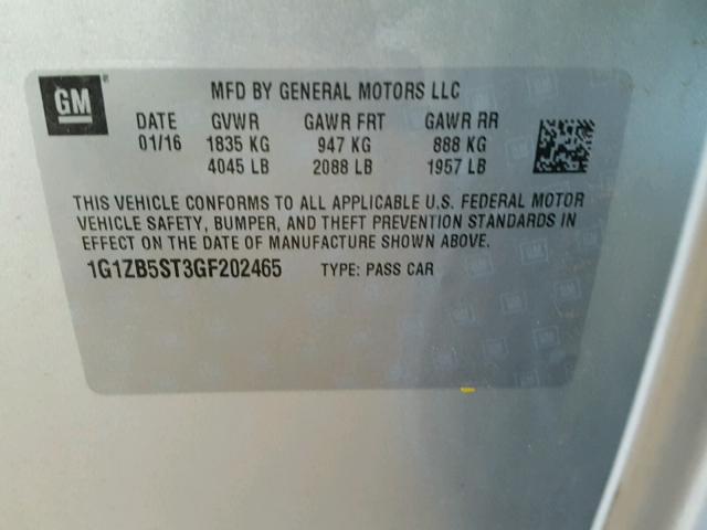 1G1ZB5ST3GF202465 - 2016 CHEVROLET MALIBU LS SILVER photo 10