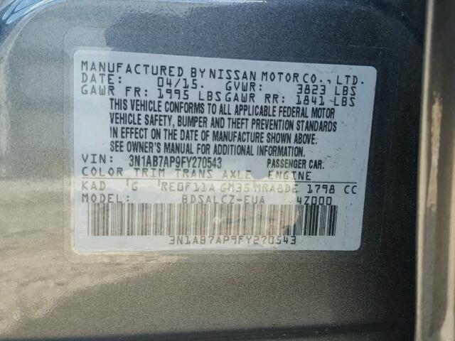 3N1AB7AP9FY270543 - 2015 NISSAN SENTRA GRAY photo 10