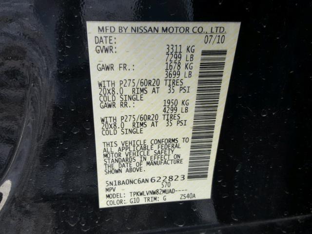 5N1BA0NC6AN622823 - 2010 NISSAN ARMADA SE BLACK photo 10