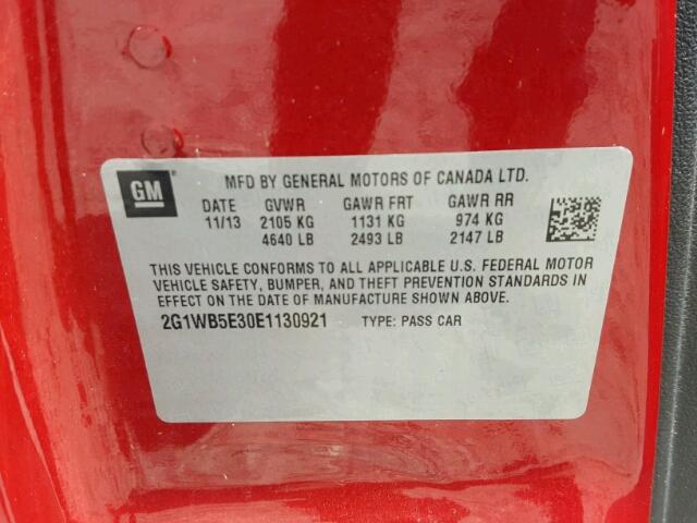 2G1WB5E30E1130921 - 2014 CHEVROLET IMPALA LIM RED photo 10