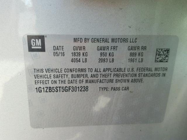 1G1ZB5ST5GF301238 - 2016 CHEVROLET MALIBU LS Gümüş foto 10