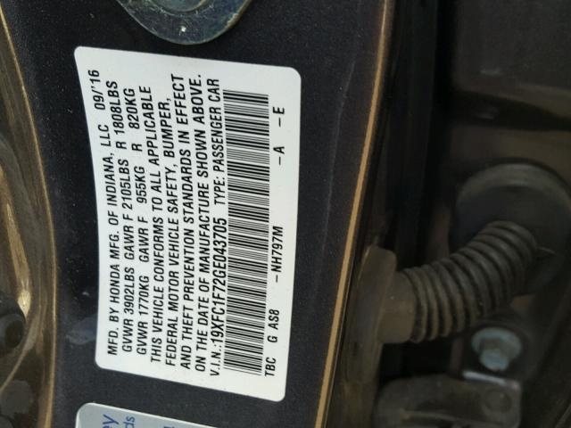 19XFC1F72GE043705 - 2016 HONDA CIVIC EXL 金色 照片 10