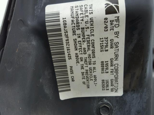 1G8AJ52F93Z161425 - 2003 SATURN ION LEVEL SILVER photo 10