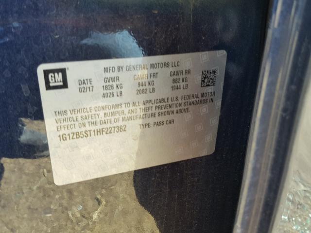 1G1ZB5ST1HF227382 - 2017 CHEVROLET MALIBU LS Mavi foto 10
