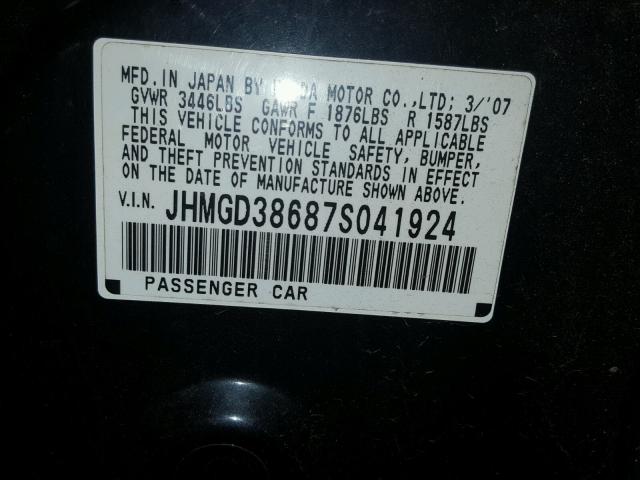 JHMGD38687S041924 - 2007 HONDA FIT S 黑色 照片 10