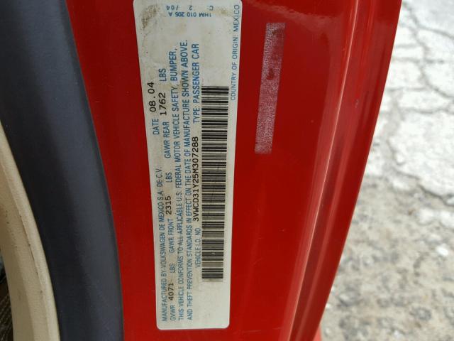 3VWCD31Y25M307288 - 2005 VOLKSWAGEN NEW BEETLE 红色 照片 10
