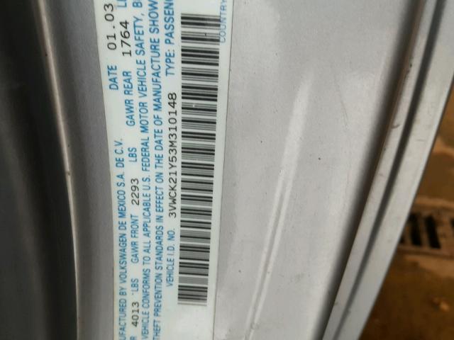 3VWCK21Y53M310148 - 2003 VOLKSWAGEN NEW BEETLE 灰色 照片 10