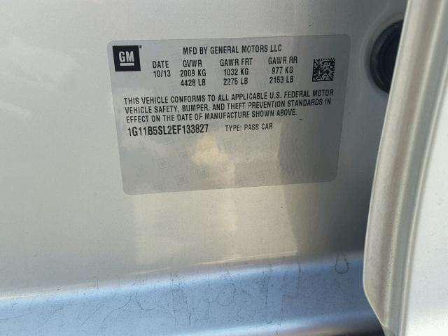 1G11B5SL2EF133827 - 2014 CHEVROLET MALIBU LS ვერცხლისფერი ფოტო 10