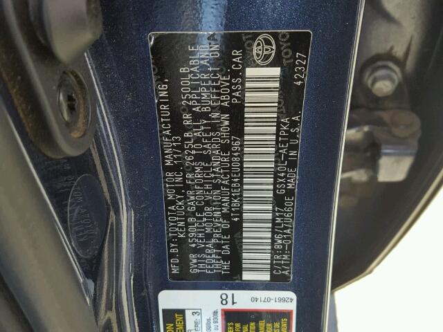 4T1BK1EB4EU084967 - 2014 TOYOTA AVALON BAS Blau Foto 10