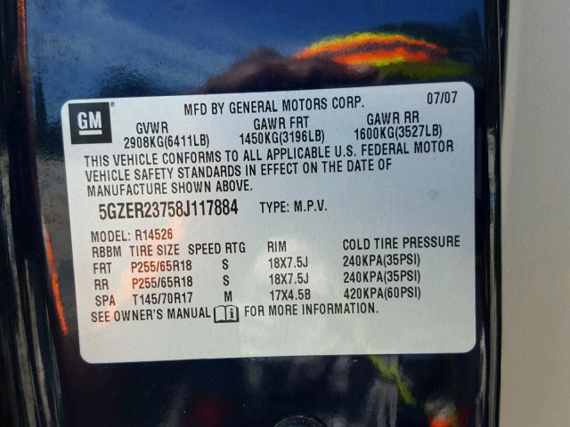 5GZER23758J117884 - 2008 SATURN OUTLOOK XR ლურჯი ფოტო 10