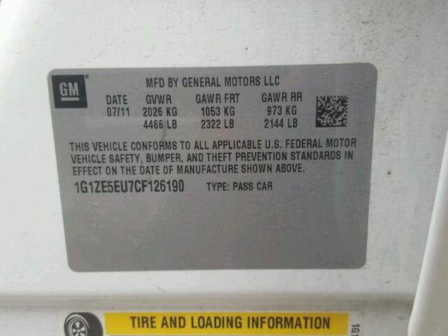 1G1ZE5EU7CF126190 - 2012 CHEVROLET MALIBU LTZ Ağ foto 10