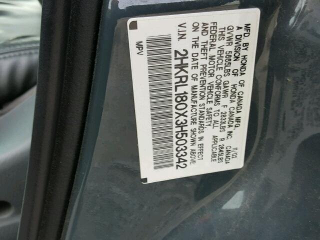 2HKRL180X3H503342 - 2003 HONDA ODYSSEY EX GRAY photo 10