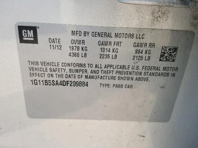 1G11B5SA4DF209884 - 2013 CHEVROLET MALIBU LS SILVER photo 10