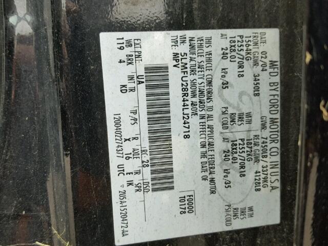 5LMFU28R44LJ24718 - 2004 LINCOLN NAVIGATOR BLACK photo 10