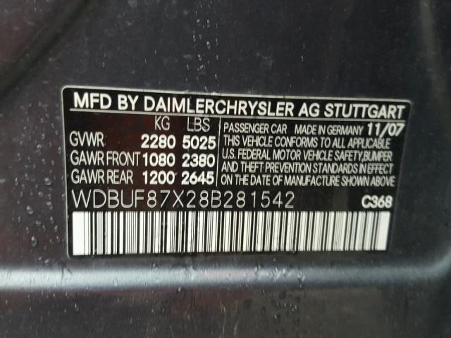 WDBUF87X28B281542 - 2008 MERCEDES-BENZ E 350 4MAT GRAY photo 10