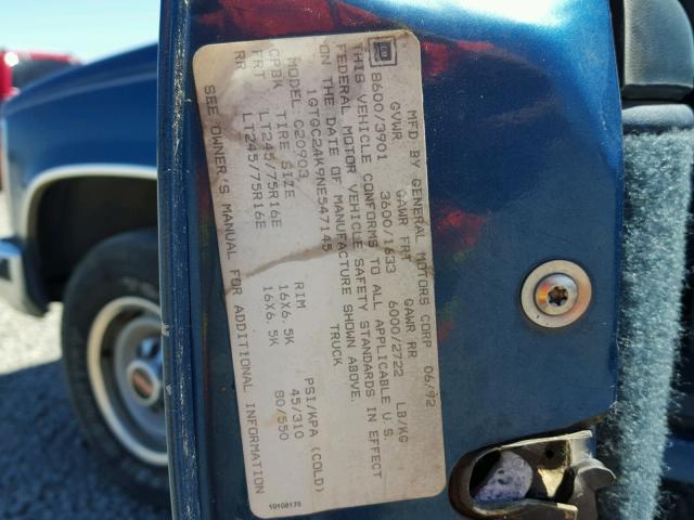 1GTGC24K9NE547145 - 1992 GMC SIERRA C25 BLUE photo 10