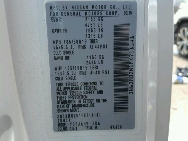 3N63M0ZN1FK711141 - 2015 CHEVROLET CITY EXPRE WHITE photo 10