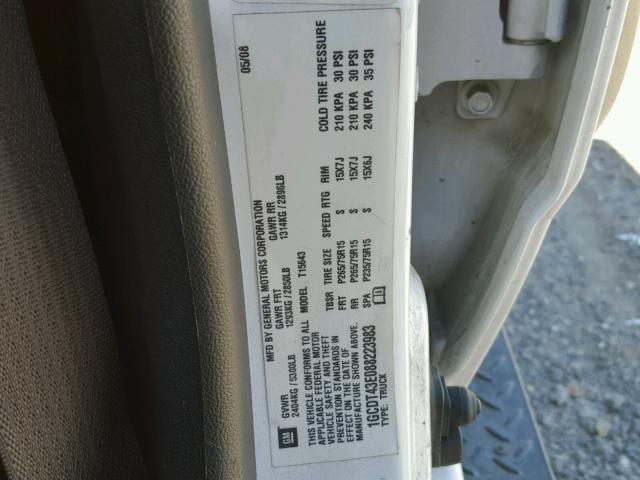 1GCDT43E088223983 - 2008 CHEVROLET COLORADO L WHITE photo 10