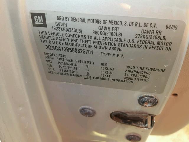 3GNCA13B59S625701 - 2009 CHEVROLET HHR LS ვერცხლისფერი ფოტო 10