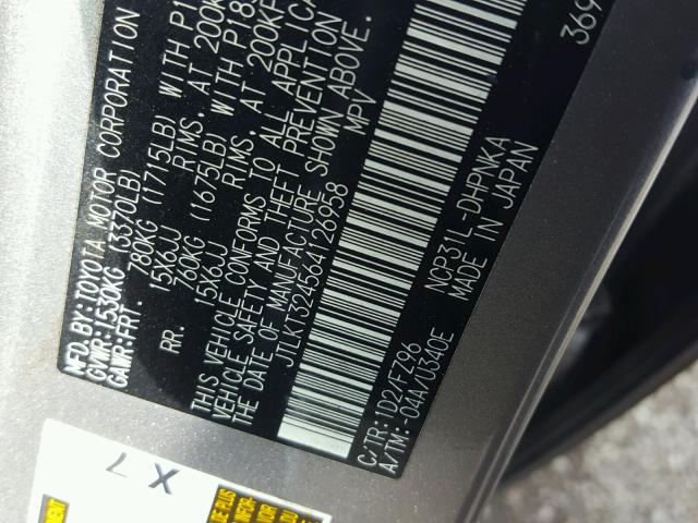 JTLKT324564126958 - 2006 TOYOTA SCION XB ვერცხლისფერი ფოტო 10