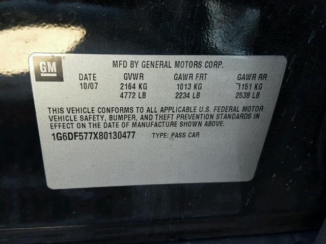 1G6DF577X80130477 - 2008 CADILLAC CTS BLACK photo 10